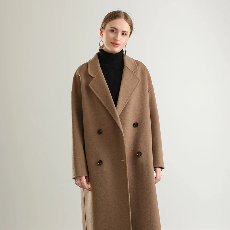 Ladies' 100% cashmere thick double-sided extended coat, classic, versatile and fashionable for business and leisure
