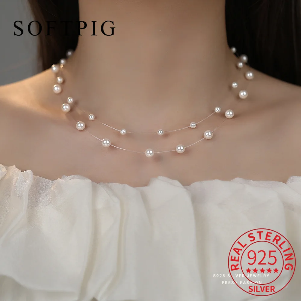 

SOFTPIG Real 925 Sterling Silver 4/6mm Pearl Water Drop Charm Choker Necklace for Women Classic Fine Jewelry Light Luxury Gift