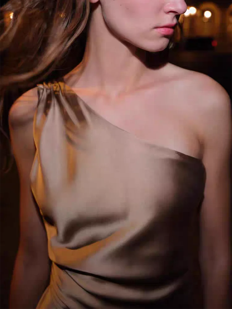 2025 otoño nueva llegada satén de seda asimétrico Midi Dr señoras suelta ajuste Casual Sle fabricante chino No Sve