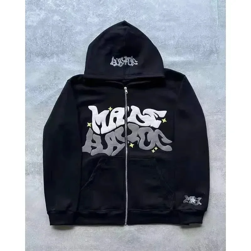 2026 European and American Fashion Fleece Print Zippered Hooded Sweatshirt for Men and Women, Casual Multi-Functional Sports Top