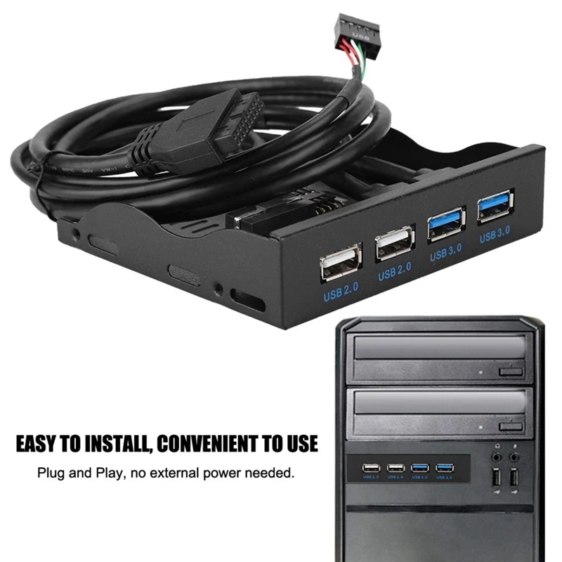 USB Front Panel, High Speed 4 Ports 2 USB 3.0+2 USB 2.0 Hub, 19PIN/9 Pin 3.5 Inch Front Panel Connector
