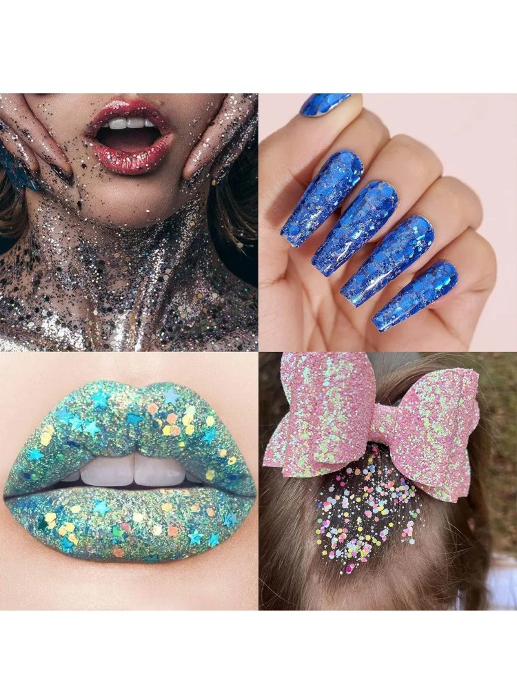45-kleuren holografische dikke en fijne glittermix, festivalpailletten en poeder, iriserende vlokken, nail art hars losse glitter - afbeelding 2