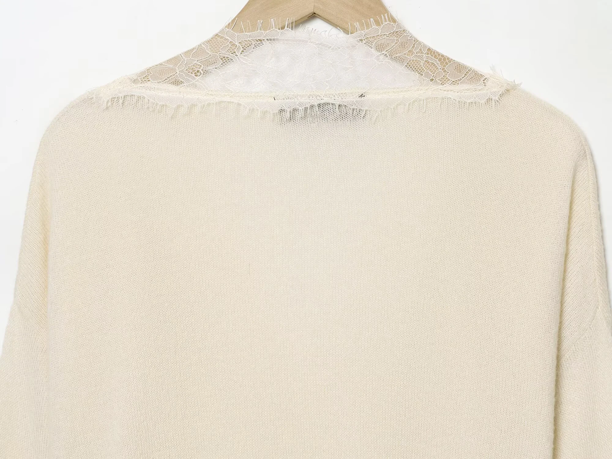 ZERAINS Kant patchwork V-hals gebreid T-shirt voor dames herfst nieuwe ondergoed stijl lange mouwen T-shirt trui top