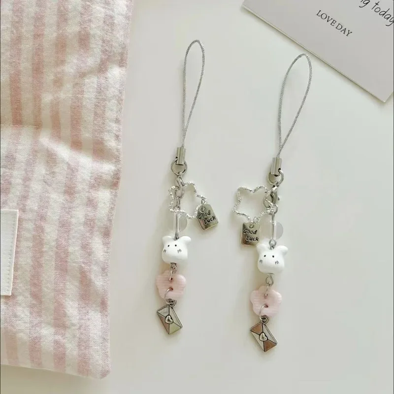 【 A Lucky Pink Rabbit 】 Idol Same Ceramic Rabbit Phone Chain Star Pendant Bag Pendant Keychain