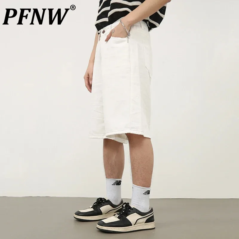 PFNW American Vintage Straight Knee Length Pants Men's Back Elastic Waist Casual Men's Denim Shorts Summer New Trend 12C2094