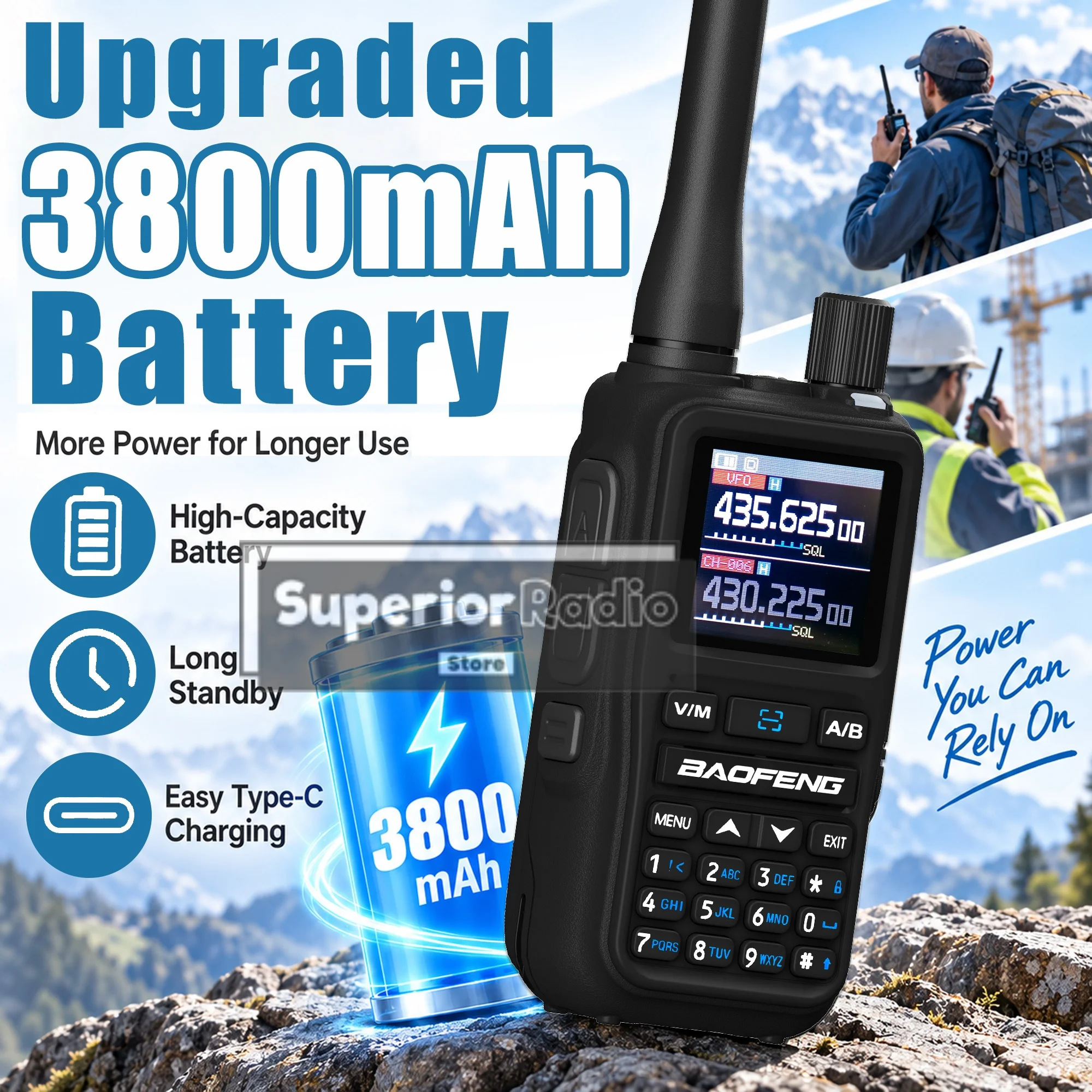 4PCS Baofeng UV-5R Mini Walkie Talkie Upgraded 3800mAh Capacity USB-C Charging Dual PTT Multi Color AM FM VHF Ultralight Radio