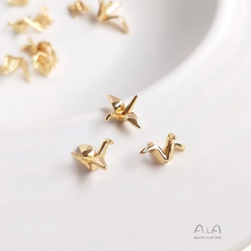 14K Gold Color 3D Single Hole Origami Crane Pendant for DIY Jewelry Earrings Making Accessories