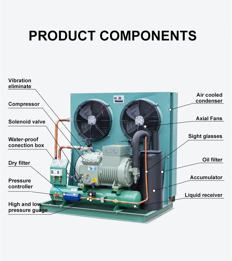 25HP/30HP/40HP Bitzer Piston Cooling Compressor Refrigerator Condensing Unit Low Temperature For Cold Room