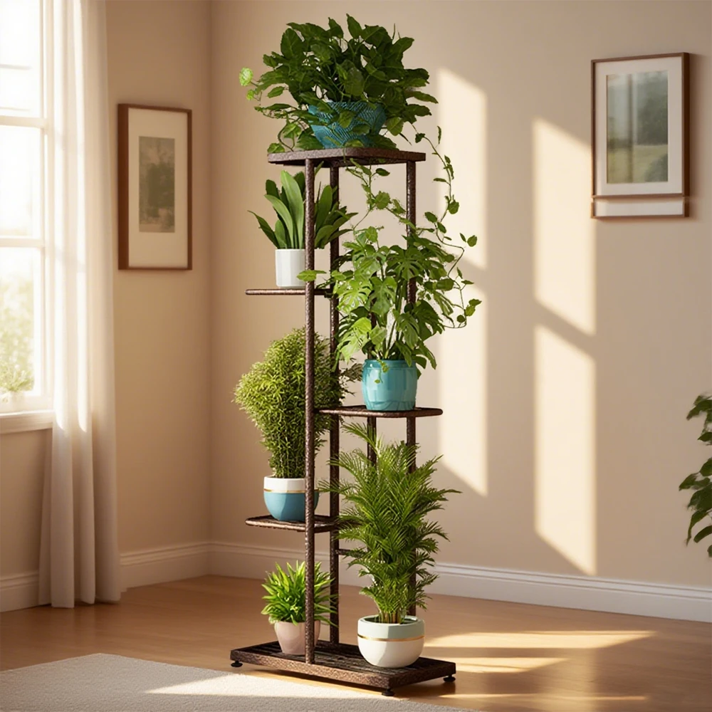 Supporto per piante in ferro a 5 strati per fiori Scaffale per piante Organizzatore per piante Porta piante Espositore Decorazione da giardino per esterni