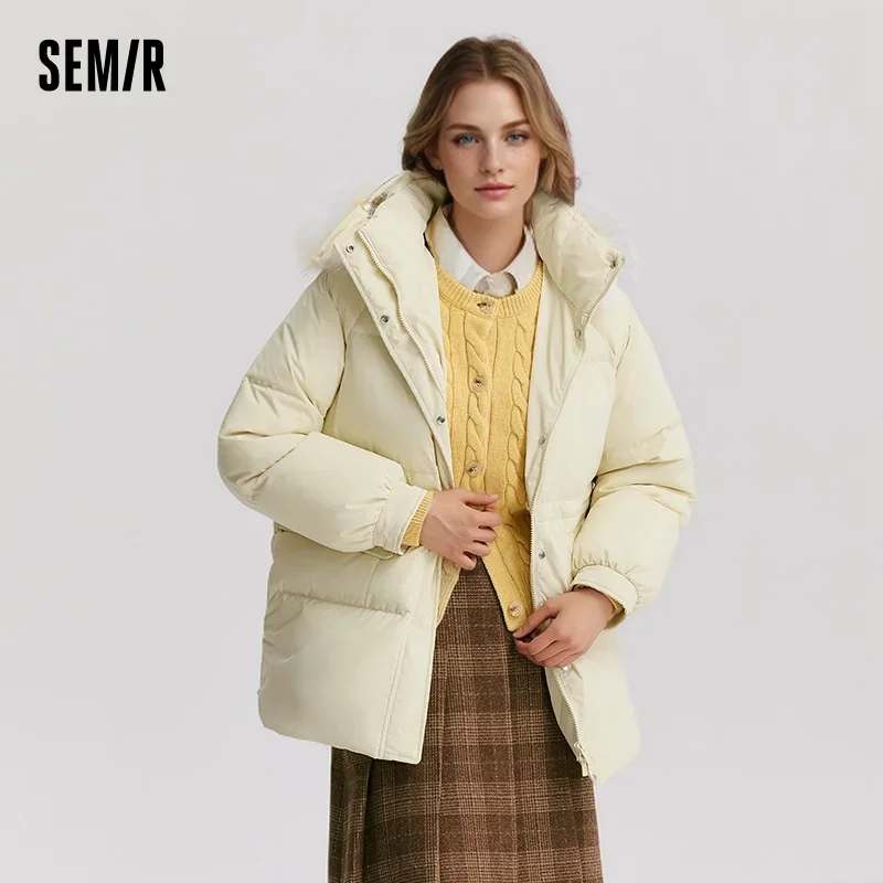 Semir Down Jacket Women Mid-Length Fur Collar Hooded Warm 2024 Winter New Temperament Loose Waterproof Windproof Down Jacket