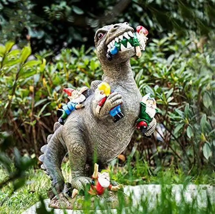 Resin Dinosaur Statue Eating Elderly Man Office Desk Garden Outdoor Home Decor Creative Unique Gift Men Women Humorous Sculpture