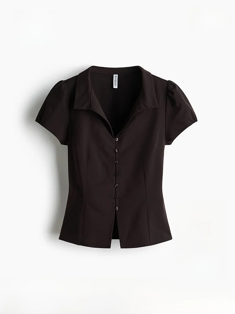 

Новая весенняя женская рубашка с воротником и пуговицами спереди, облегающего кроя, из полиэстера, с объемными рукавами, цвет в горошек, H&M 36907