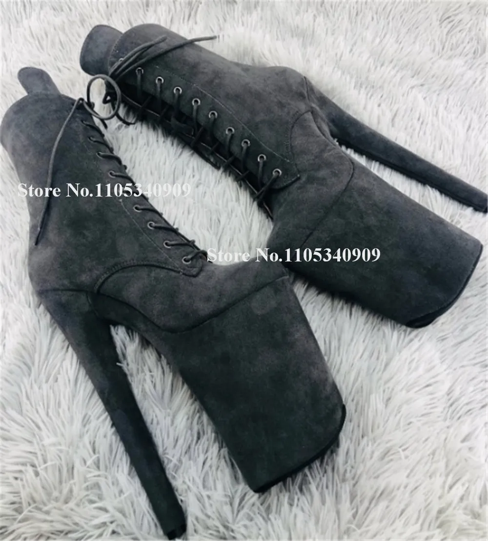 

Сексуальные серые замшевые ботильоны Bondarenko на шпильке, с круглым носком, на шнуровке, на высокой платформе, с тонким каблуком 20 см, для сценических выступлений и танцев