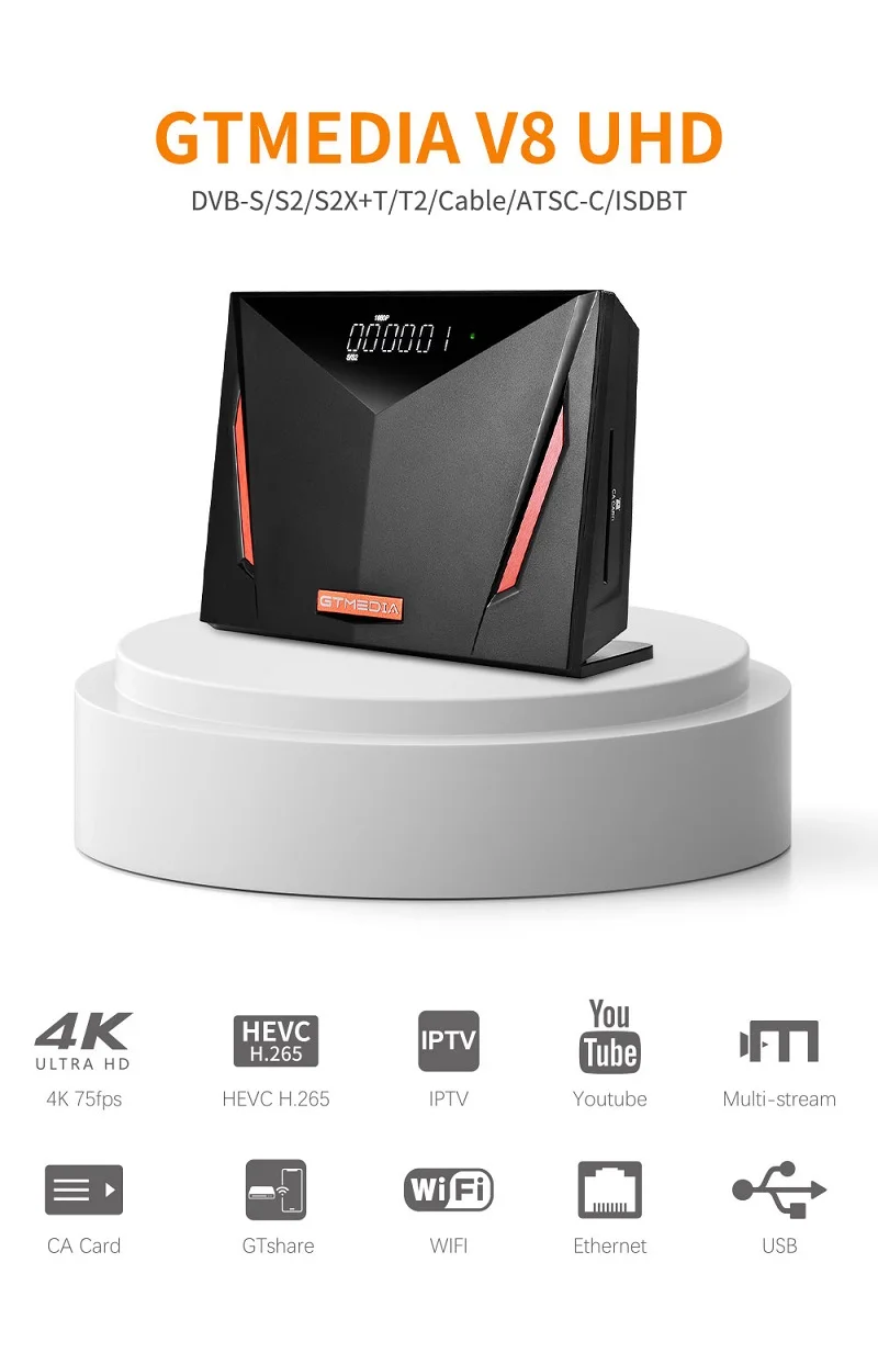 GTMEDIA V8 UHD استقبال الأقمار الصناعية 4K Ultra HD المدمج في WIFI DVB-S2 T2 كابل موالف H.265 دعم M3U CCAM OSCAM مشغل الوسائط