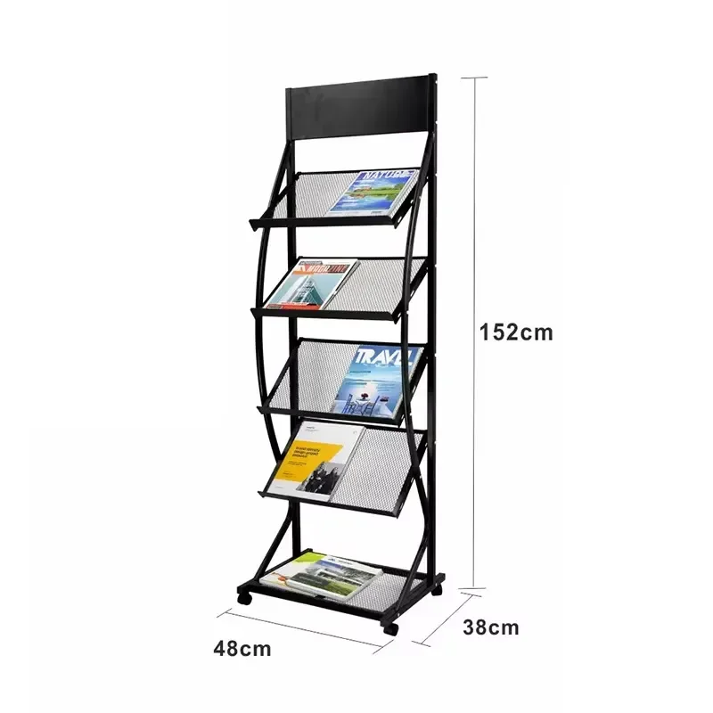 Foldable Pop up 4 Pockets Magazine Literature Brochure Catalog Holder Rack Stand With Portable Aluminium Oxford Case for