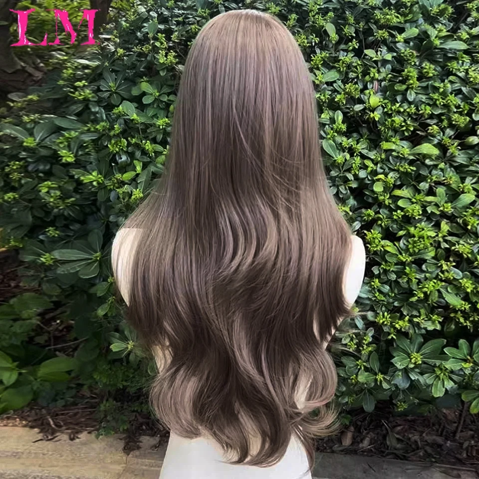 LM Blonde with White Highlight Dark Roots Synthetic Hair Wigs for Women Long Wavy Cosplay Wig Heat Resistant