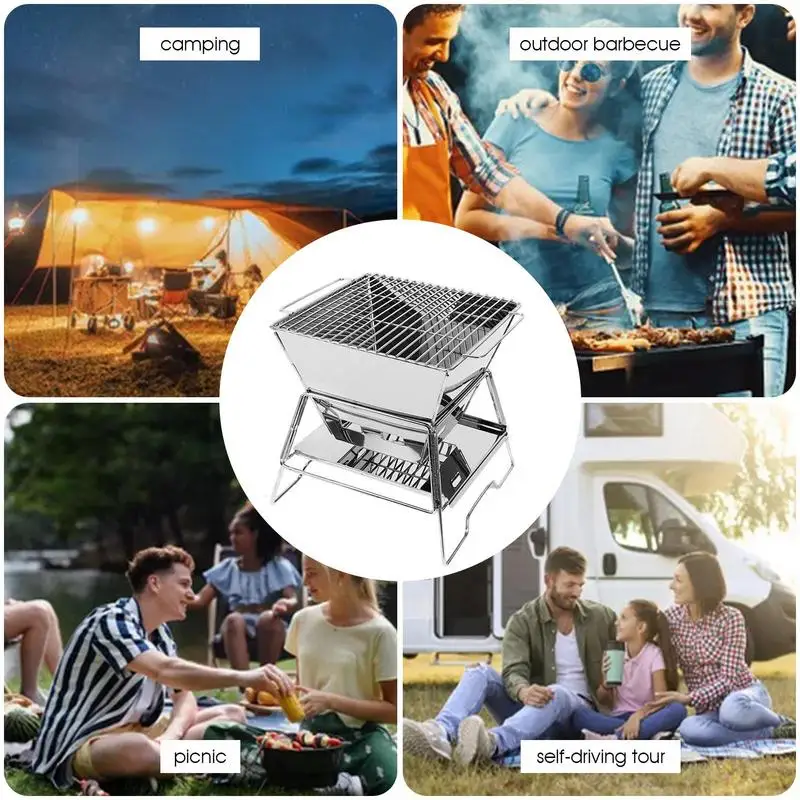 

Small Wood Stove Mini Wood Burning Stainless Steel BBQ Camping Stove Wood Burning Stove Practical And Stable BBQ Grill Wood