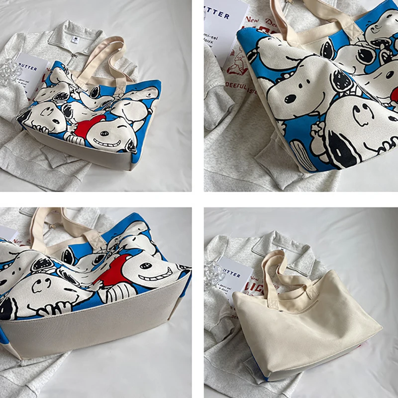 MINISO Snoopy Cartoon drukowana płócienna torba damska torebka o dużej pojemności moda wszechstronna torba na ramię torba studencka