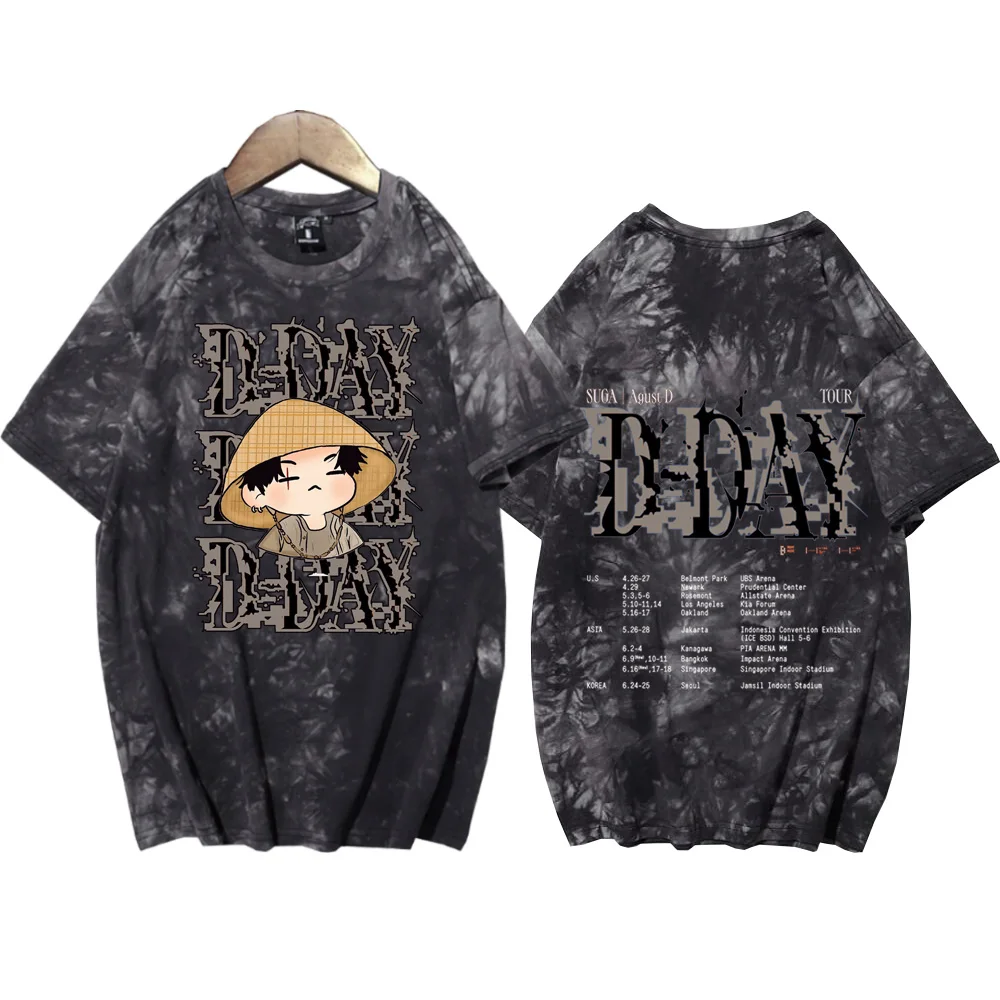 Suga Agust D Tour Tie Dye Shirts Harajuku Hip Hop  Round Neck Short Sleeve Tee