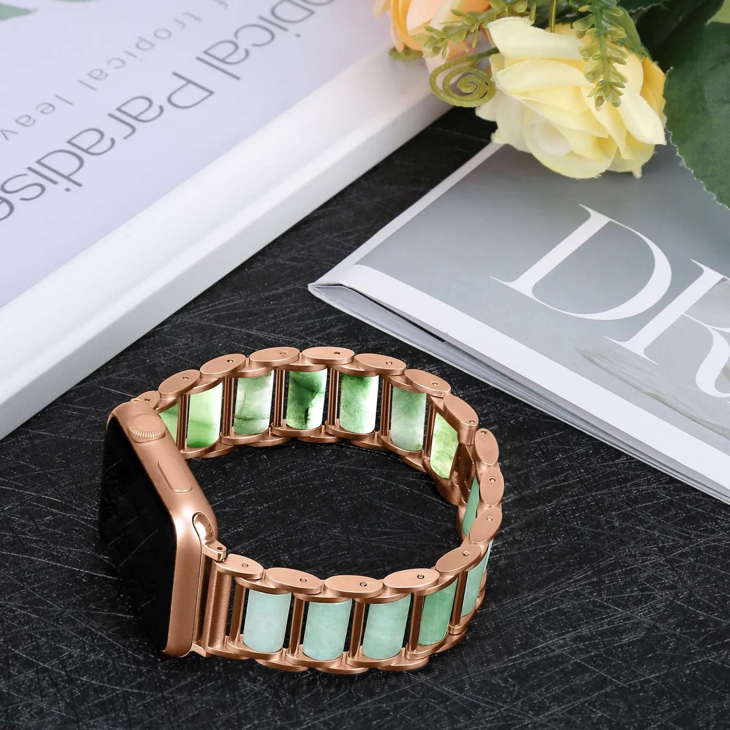 Jade jewelry+Metal Strap For Apple watch 49mm 45mm 44mm 46mm 42mm 41mm 40mm Bracelet Belt iWatch Series Ultra 10 9 8 7 6 5 4 SE