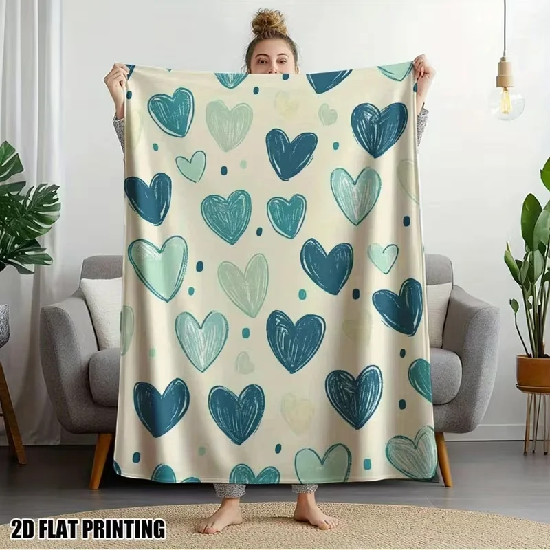 Pink Hand Drawn Heart Pattern Throw Blanket Soft Cozy Sofa Bed Blanket Sweet Bedroom Decor Warm Travel Nap Blanket