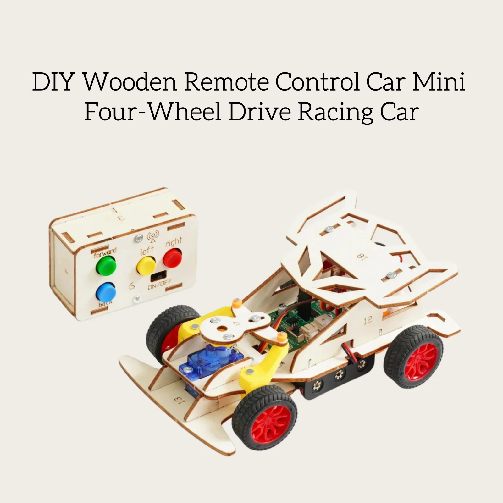 DIY Wooden Remote Control Car Mini Four-Wheel Drive Racing Car Science Experiment Kits STEM Educational Toy for Teen Kids Gifts