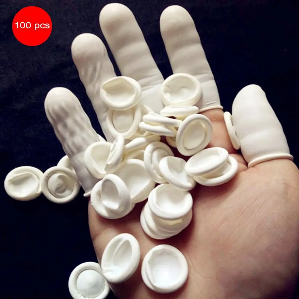100ชิ้นถุงมือยางธรรมชาติแบบใช้แล้วทิ้งถุงมือยางกันลื่นปลายนิ้วนวมต่อยมวยอุปกรณ์ทำสีเล็บ