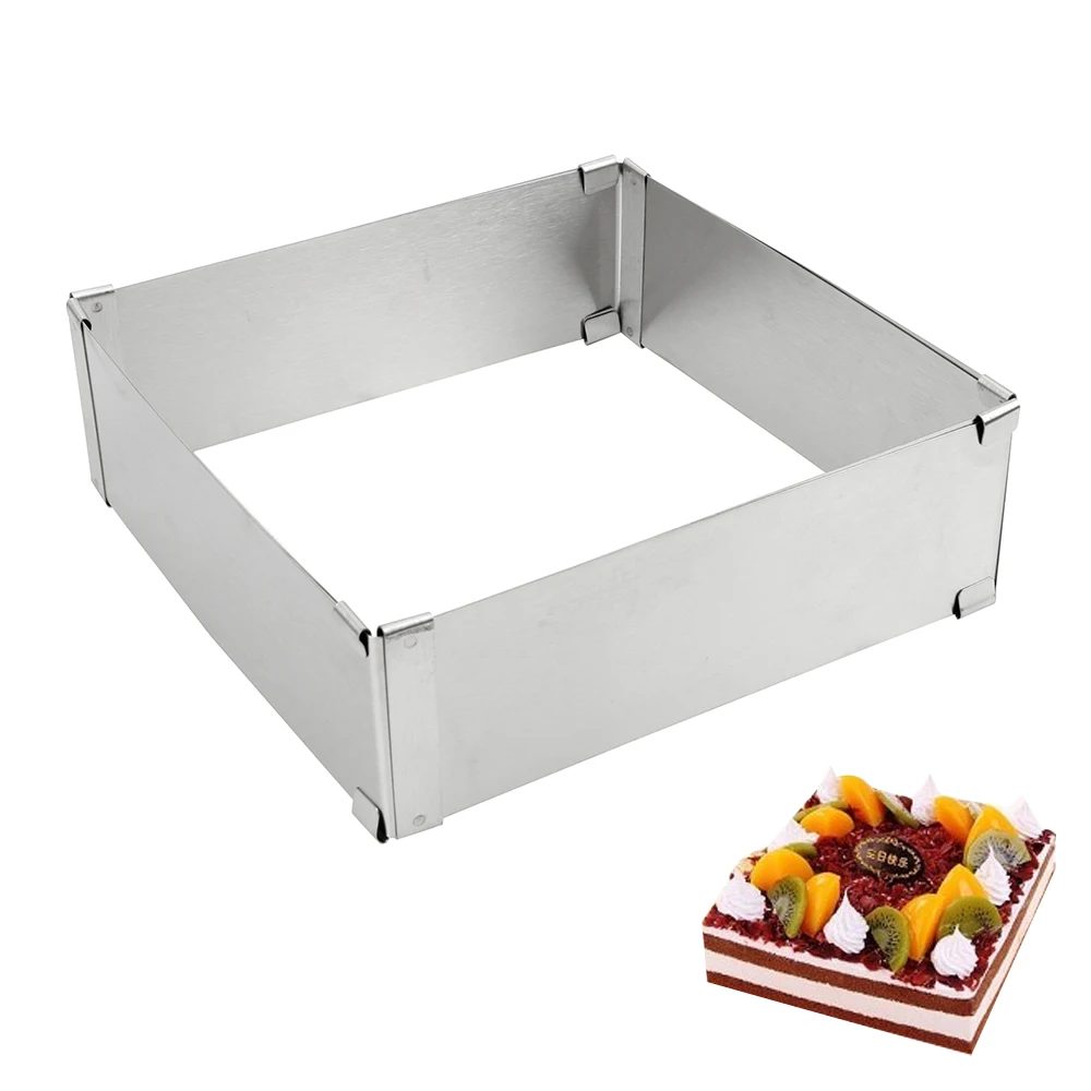 Stainless Steel Bakeware Adjustable Mousse Ring Dessert Baking Tool DIY Cake Decorating Mould Square Cake Mold Cake Tools