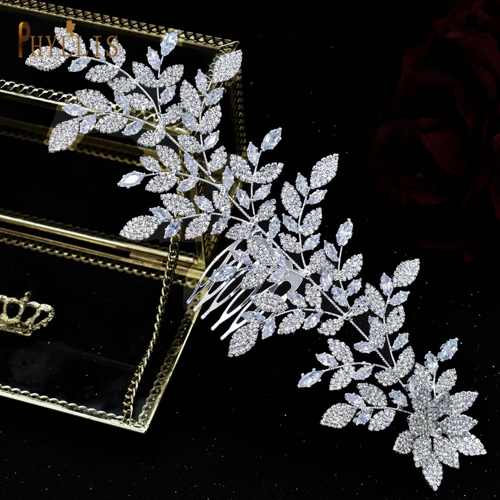 A61 Luxury Rhinestone เจ้าสาวผมอุปกรณ์เสริมสำหรับผมผู้หญิง Tiara แฟชั่นดอกไม้เจ้าสาวผมชิ้นงานแต่งงาน Headpiece