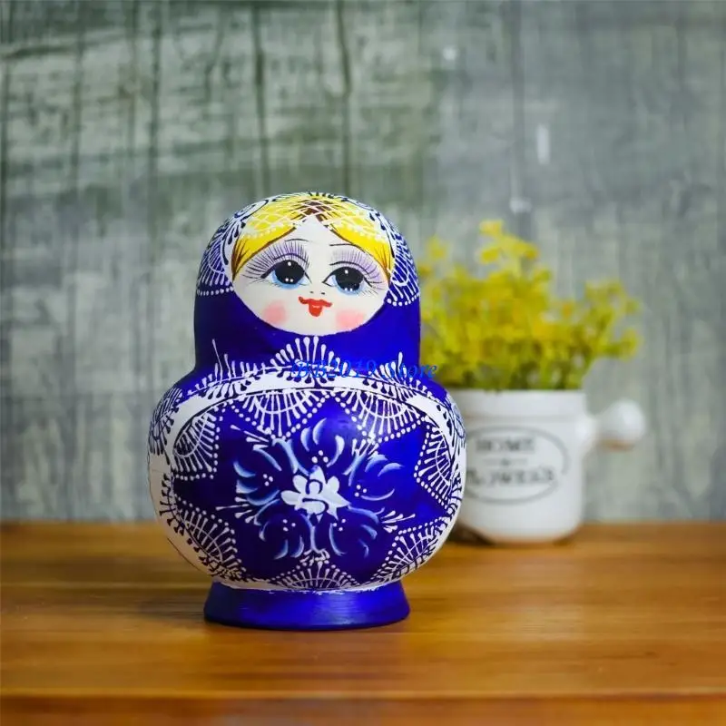 Q0KB Folk Art Russian Nesting Dolls Handmade Figurine Home Office Decors