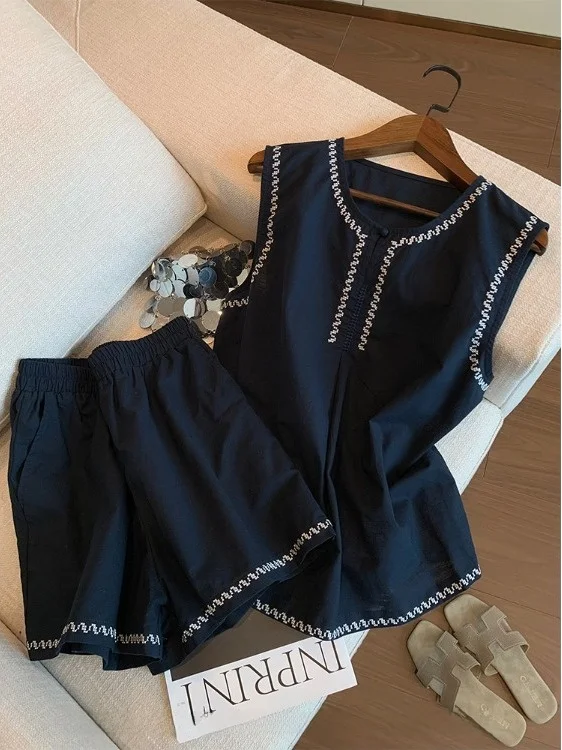 

Faionable Women's Linen Svel Vest And orts Set Slimming Summer Outfit Two-Piece Ensemble Cotton Fabric orts