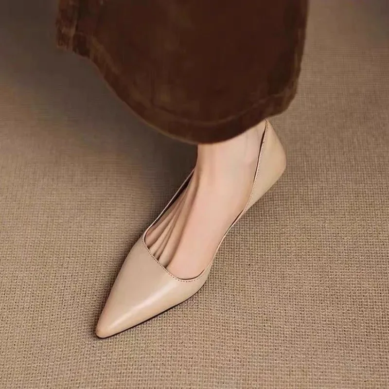 Tacones de aguja con punta estrecha para mujer, moda versátil, sexy, boca ligera, tacón de aire lateral, zapatos individuales