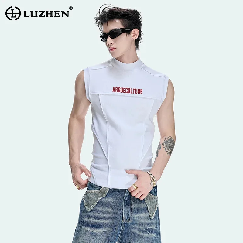 LUZHEN 2026 Summer High Quality Pure Cotton Embroidery Letter Sleeveless T-shirts Men's Stylish Handsome Casual Tank Tops JY8176