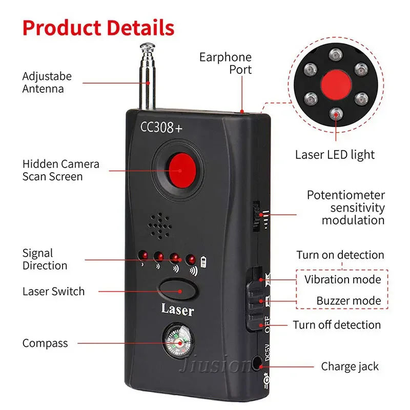 Cc308 + Mini Anti-Openhartige Camera Detector Anti-Spy Verborgen Camera Laser Audiosignaal Bug Kleine Full-Range Wifi Rf Gsm Apparaat Finder