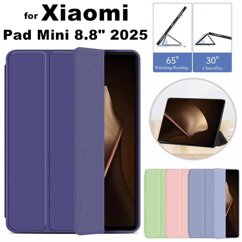 

Для Xiaomi Pad Mini 8,8 дюймов 2025 чехол для планшета с подставкой откидная кожаная тройная мягкая задняя панель противоударный чехол для планшета