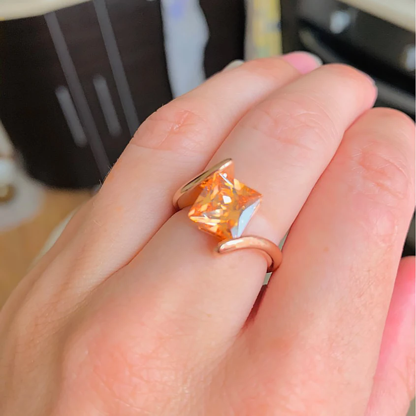 Orange Square Cubic Zirconia Finger Rings for Women Rose Gold Color Fashion Jewelry For Women Engagement Dating Ring R419