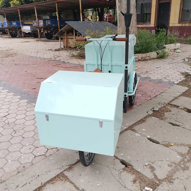 Commercial ice cream bicycle mobile stall cold drink takeaway truck with refrigerator electric reverse tricycle