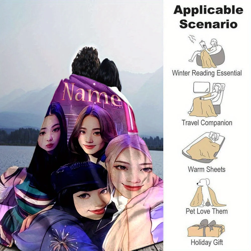 Maßgeschneiderte K-Pop-Flanelldecke – moderner Stil, Ganzjahres-Polyester-Schal mit lebendigem Band-Mitgliedsaufdruck, perfektes Geschenk für Fans
