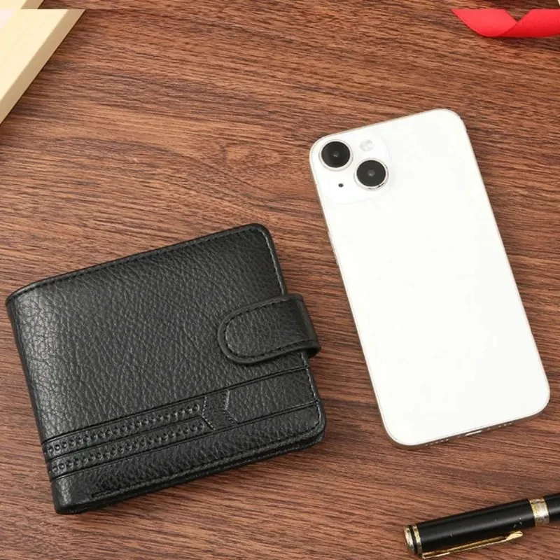 Casual Wallet For Men Leather Short Hasp Man Wallets Durable Coin Pouch Male Slim Bifold Photo ID Card Holders Purse Money Clip