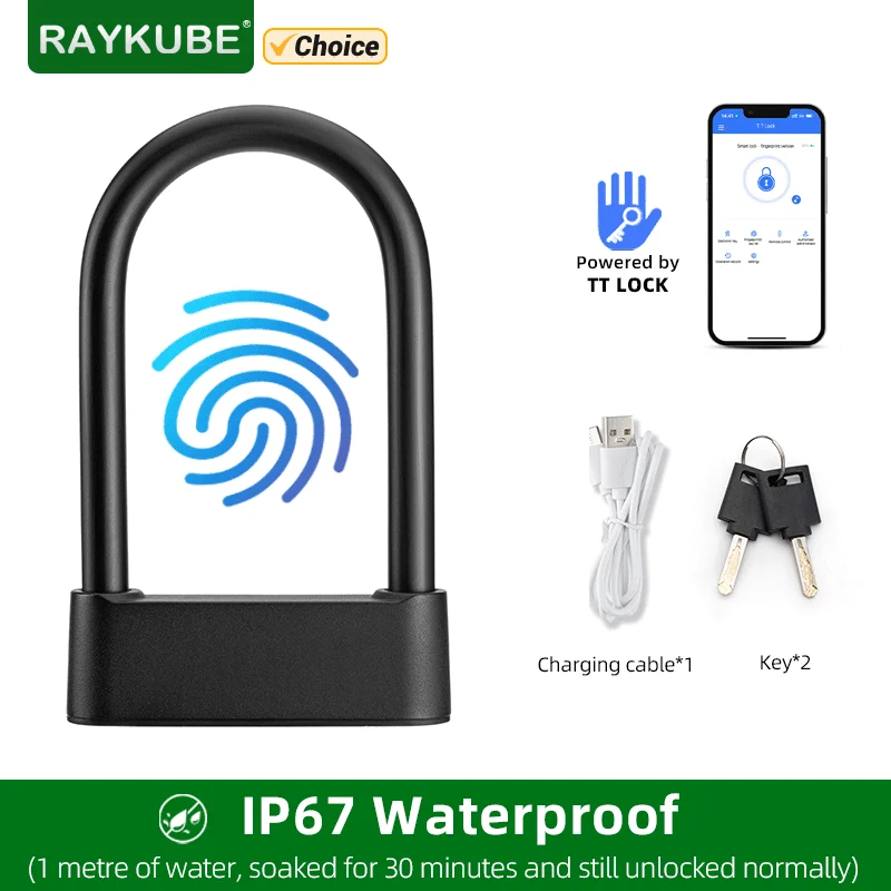 RAYKUBE Smart U-Shaped Fingerprint Lock TT Lock Electronic U-lock Alloy Steel Material USB Charging Waterproof Bicycle Padlock