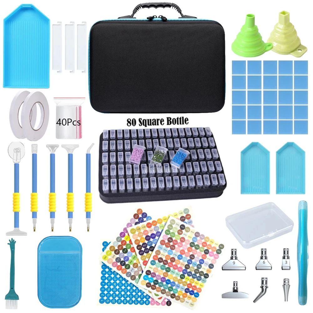 Kit completo de bolígrafo de pintura de diamantes, herramientas vacías, caja de cera artística o bolsa, accesorios de almacenamiento, herramienta de accesorios de cuentas de mosaico de puntada