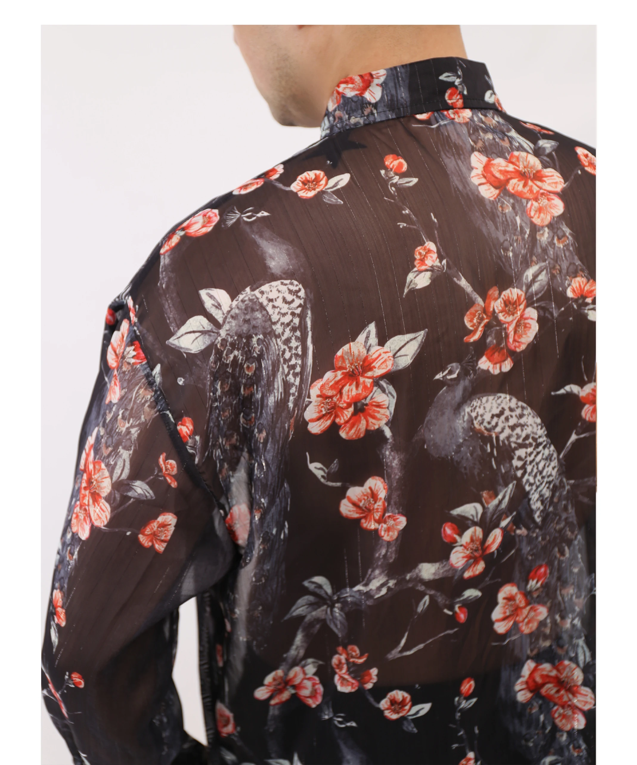Men's 2025 Spring Summer New Original Transparent Thin Mesh Gauze Shirts Over Size Long Sleeve Tops Graceful Sunscreen Shirts