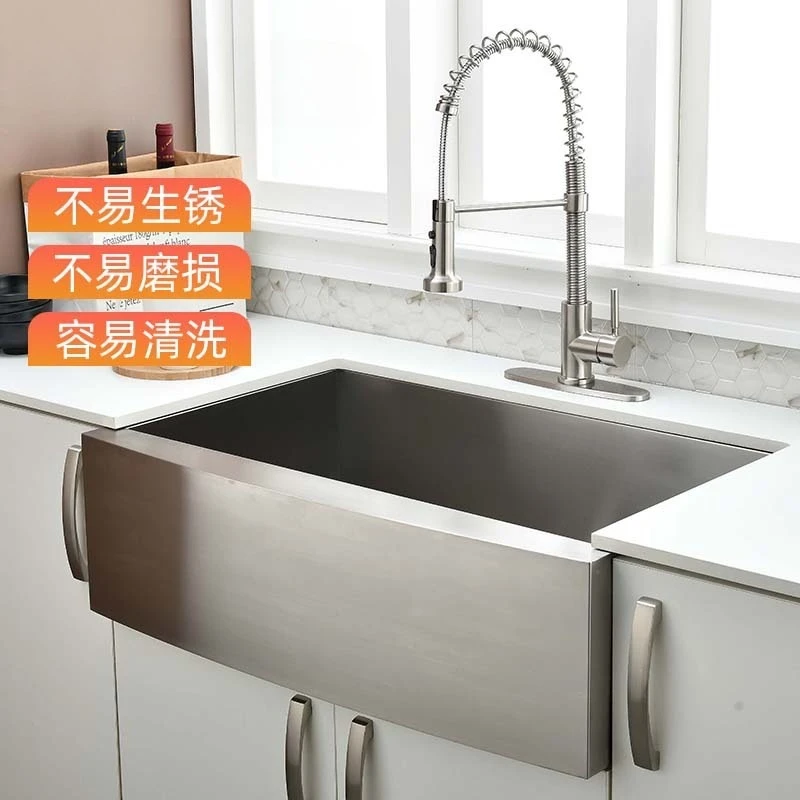 حوض غسيل المطبخ، سميك 304 فتحة واحدة كبيرة، مكبر ومعمق، مصقول يدويًا، ستانلس ستيل