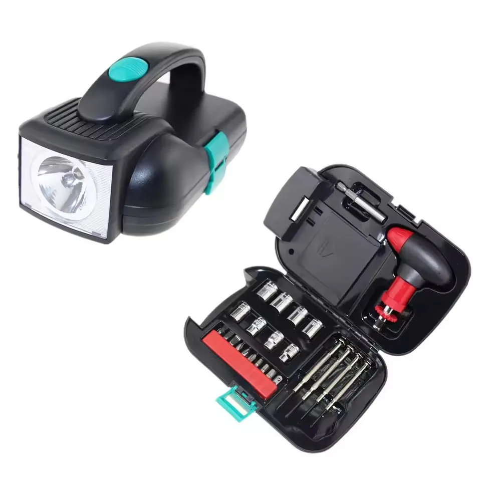 Tools Case with Light Powerful Toolkit 24 PCS Flashlight Toolbox Set Portable Flashlight Kit Household Hardware Batch Header