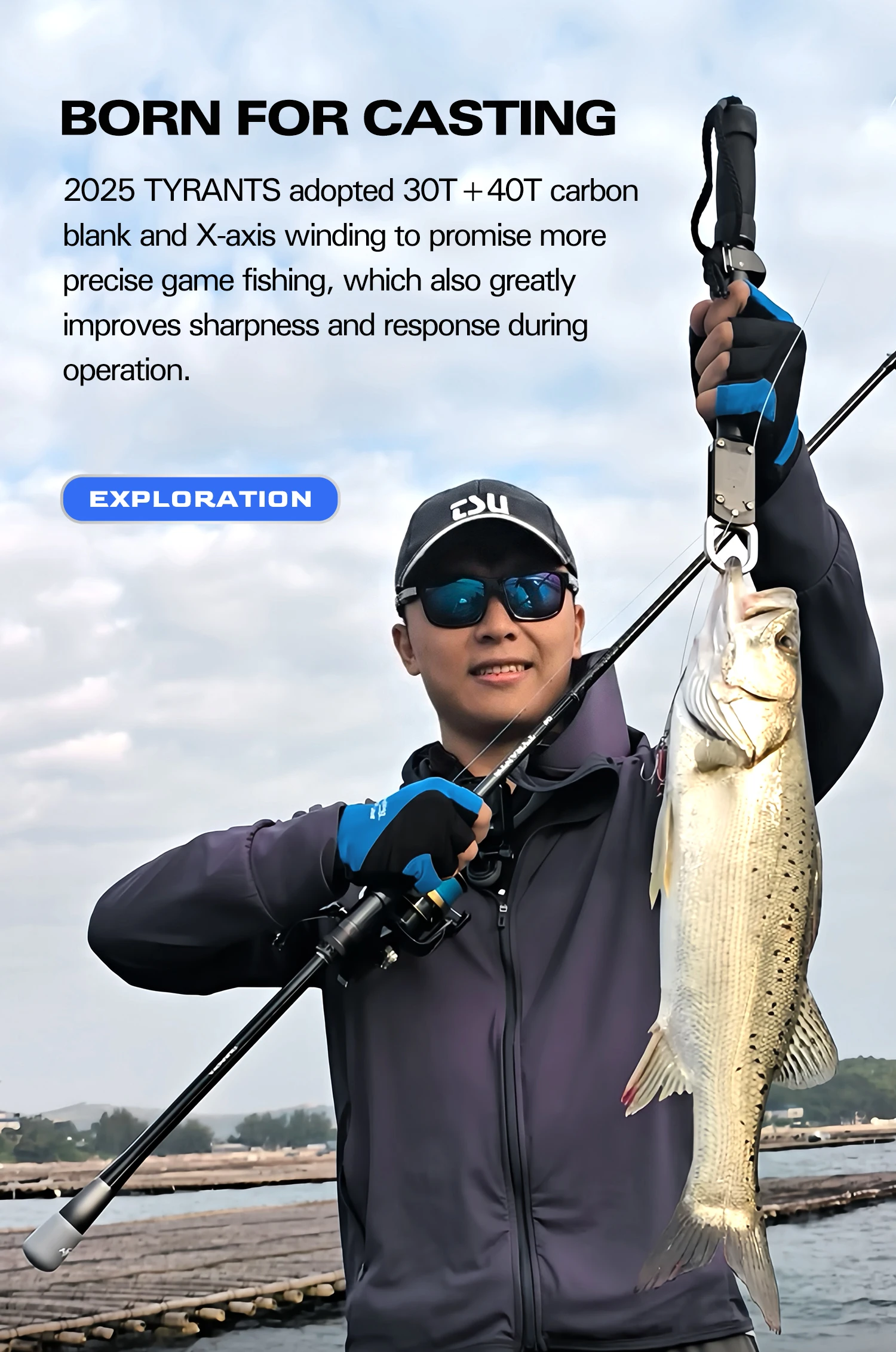 TSURINOYA Inshore Spinnrute TYRANTS S802M S902M S962M S962MH 2-teilige Carbon-Angelrute Hochfester Seebarsch Barracuda – Detail 2