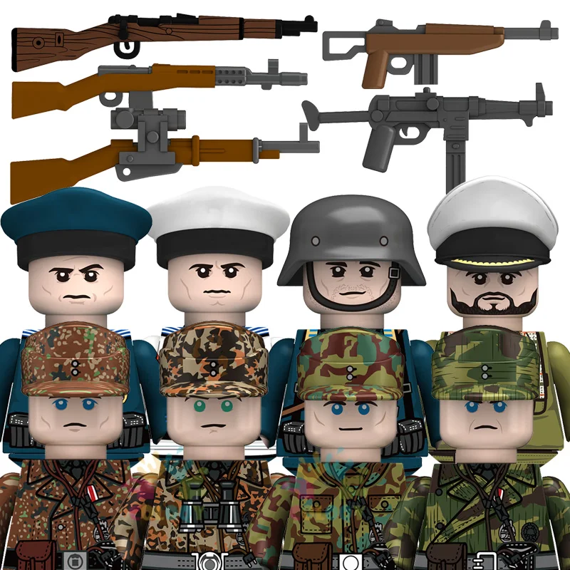 

Детские игрушки WW2 Темно-синие солдаты Строительные блоки 89K PPS Мини-фигурки Развивающие игрушки для детей Рождественские подарки