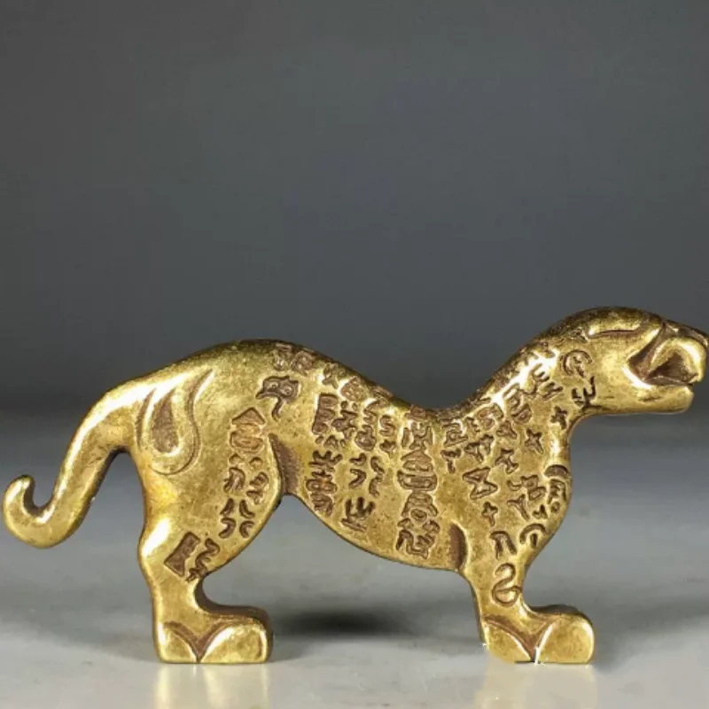 Antique Brass Tiger Symbol Statue - Chinese Ancient Authority Token, Home Study Desk Decor Folk Art Collection Crafts
