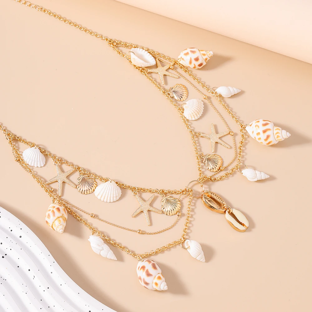 Aihua Sommer Strand Metall Seestern Muschel Shell Halskette Für Frau Mädchen Heißer Verkauf Boho Halskette Party Mode Jewerly Geschenke – Detail 4