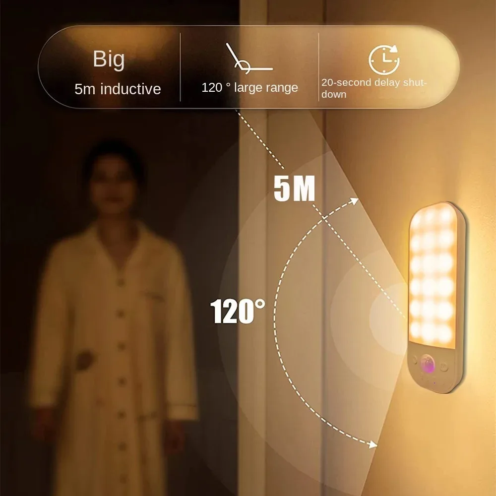 超薄型LEDボディセンサーライト,磁気,USB充電式,壁掛け式,寝室,ワードローブ,ホール,廊下,常夜灯