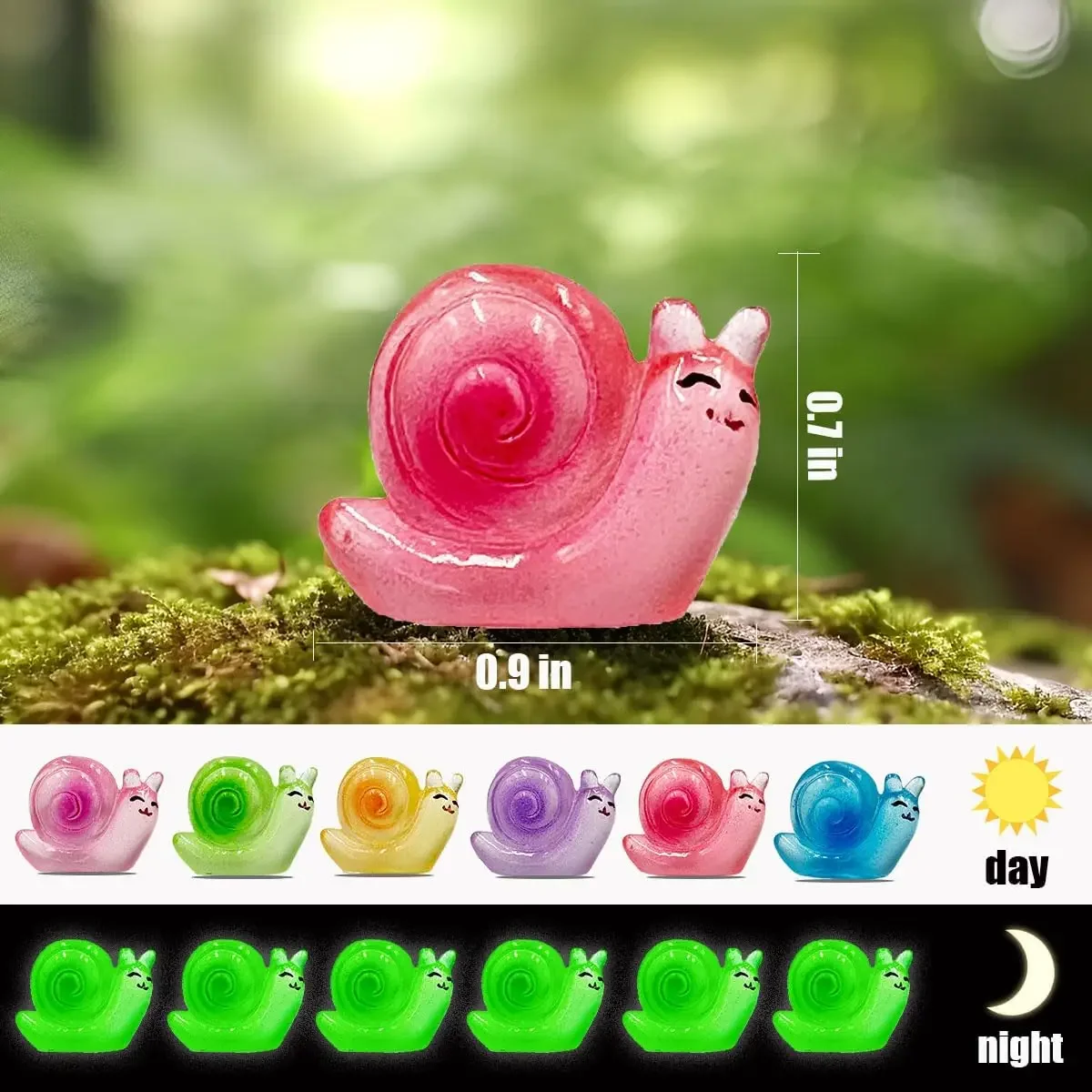 50Pcs Glow in The Dark Tiny Snail Miniature Figurines Snail DIY Ornament Accessories for Home Micro Fairy Garden Landscape Decor